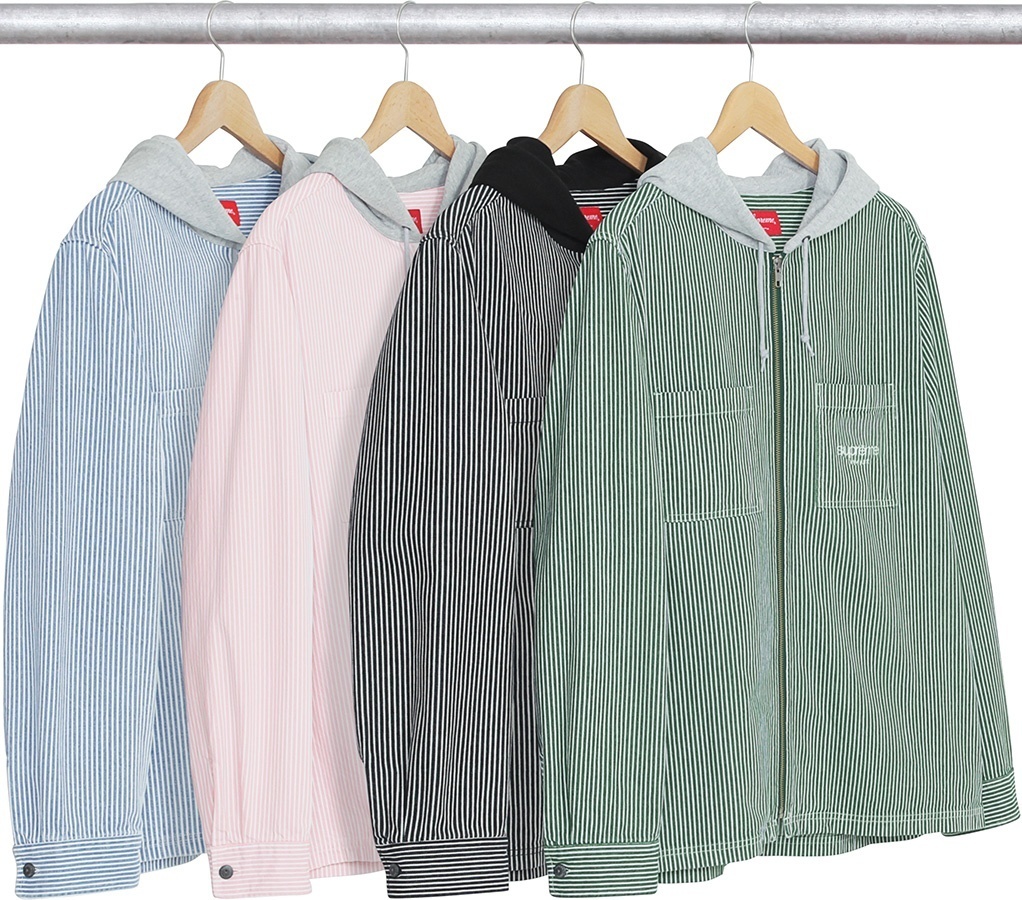 Hooded Stripe Denim Zip Up Shirt